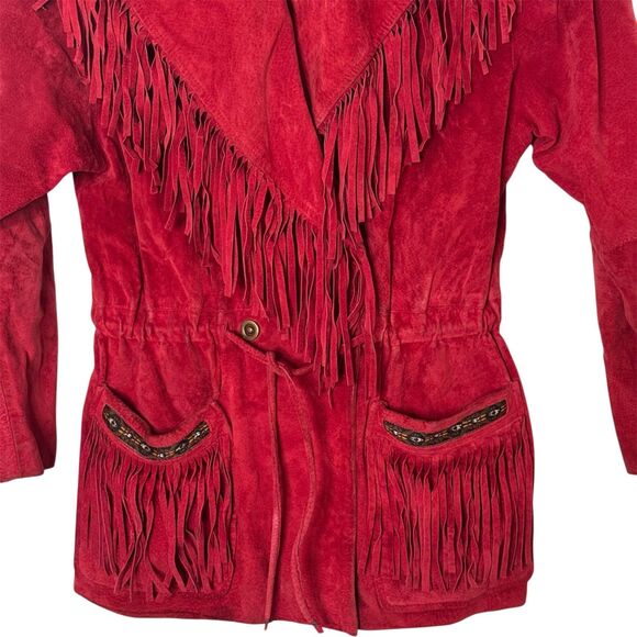 Scully Suede Fringe Jacket Blazer Womens Leather Pockets Red 8 bv - Picture 3 of 10